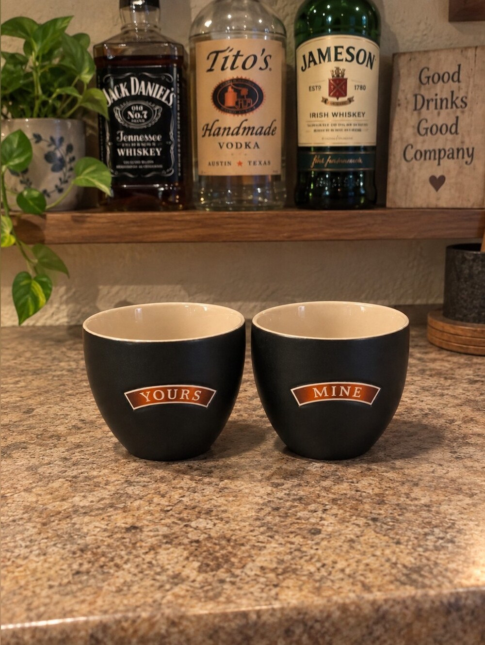 Bailey's Irish Cream His & Hers Coffee Cups Set of 2 "Mine" & "Yours" Black